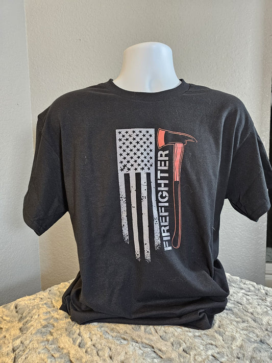 Firefighter Flag and Axe T-Shirt